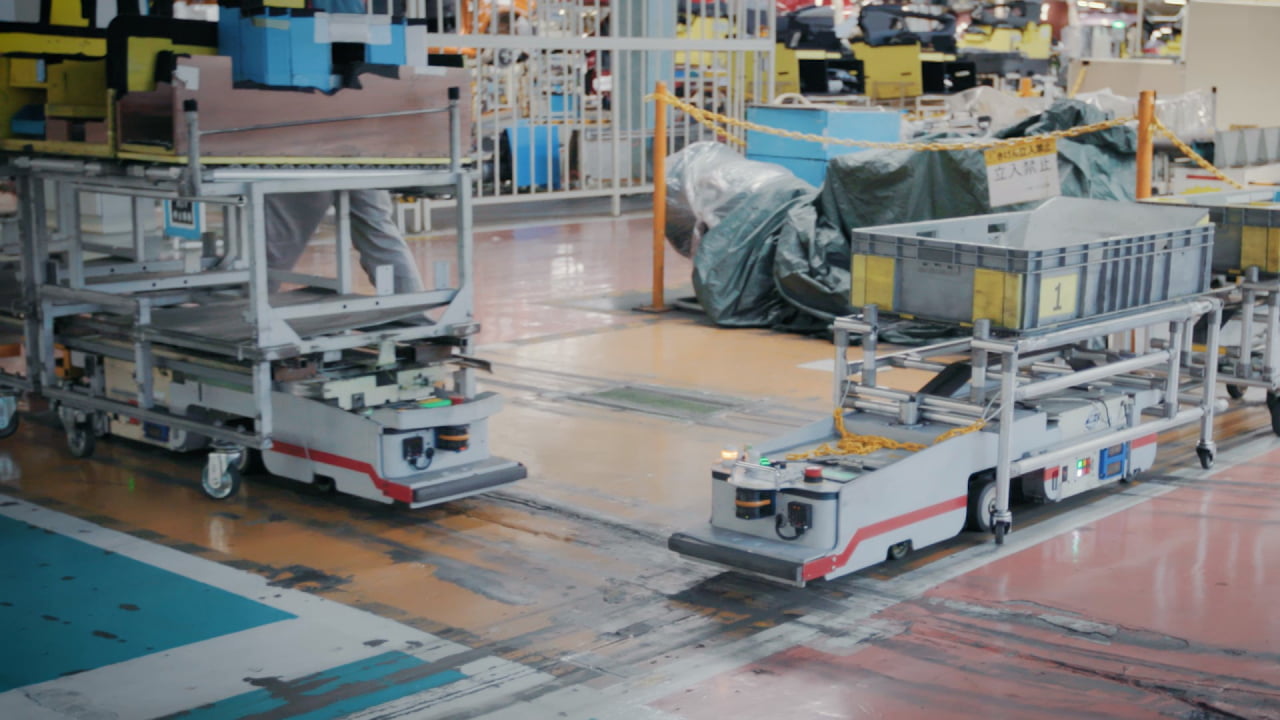 AGVs that run at a Nissan plant